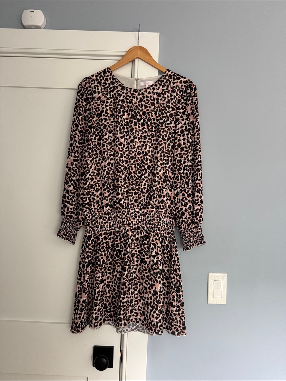 Parker Pink and Black Leopard Print Long Sleeve Dress